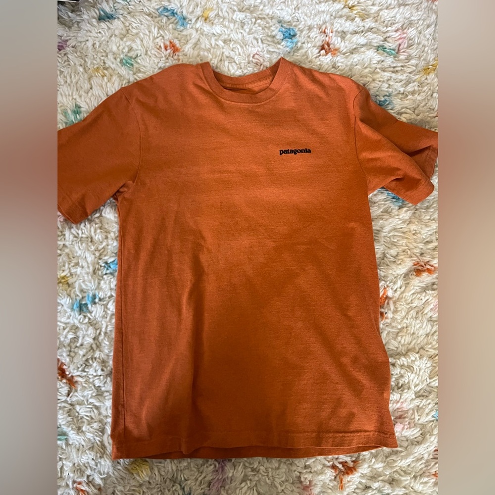 Patagonia Men's Vibrant Orange Tee small dragonfly anglers